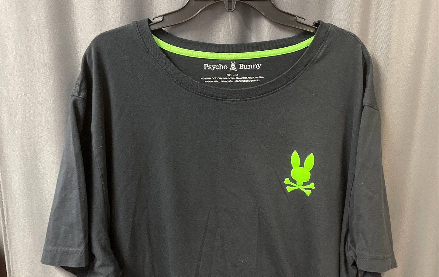 Psycho Bunny Men's Black Pima Cotton Neon Green Logo Graphic T-Shirt Sz 3XL