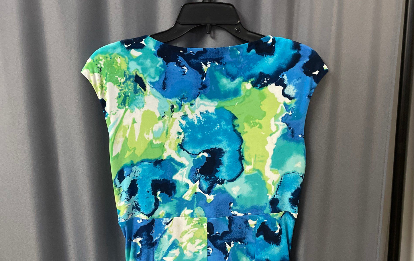 Lauren Ralph Lauren Blue Green Watercolor Floral Ruched Dress Sz 6