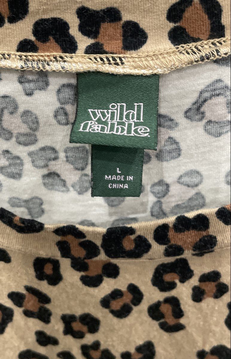 Wild Fable Women's Cheetah Leopard Print Babydoll Peplum Top Short Sleeve Sz L