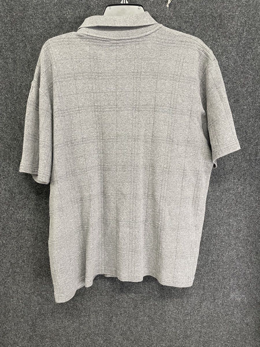 Alfani Men's Gray Grid Pattern 100% Cotton Short Sleeve Polo Shirt XL