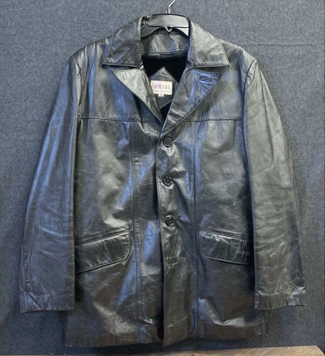 Spiegel Men's Vintage 80s Black Leather Coat Jacket Sherpa Lined Size 40