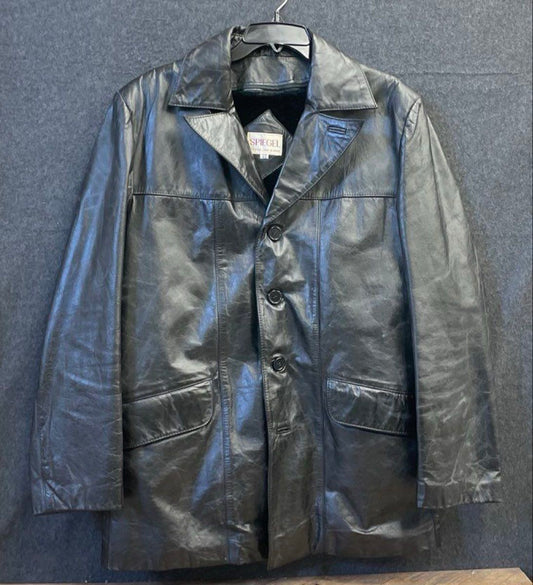Spiegel Men's Vintage 80s Black Leather Coat Jacket Sherpa Lined Size 40