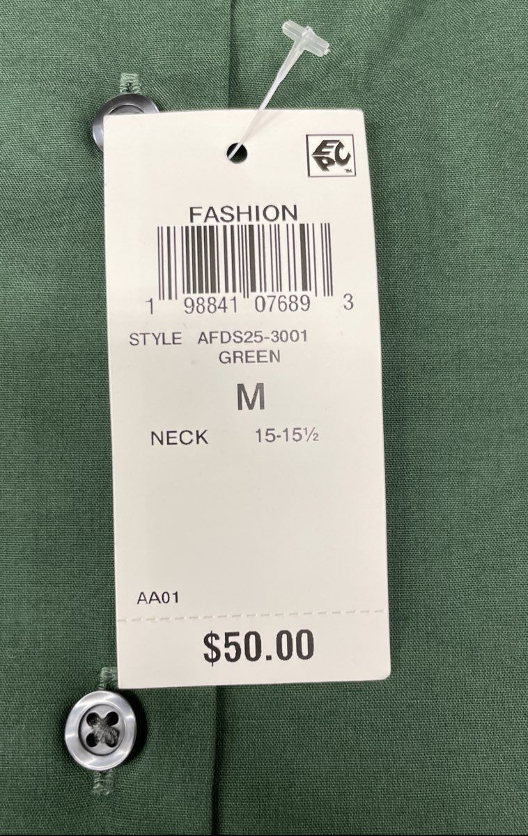 Alfani Men's Regular Fit Green Solid Point Collar Dress Shirt NWT Sz M 15-15 1/2