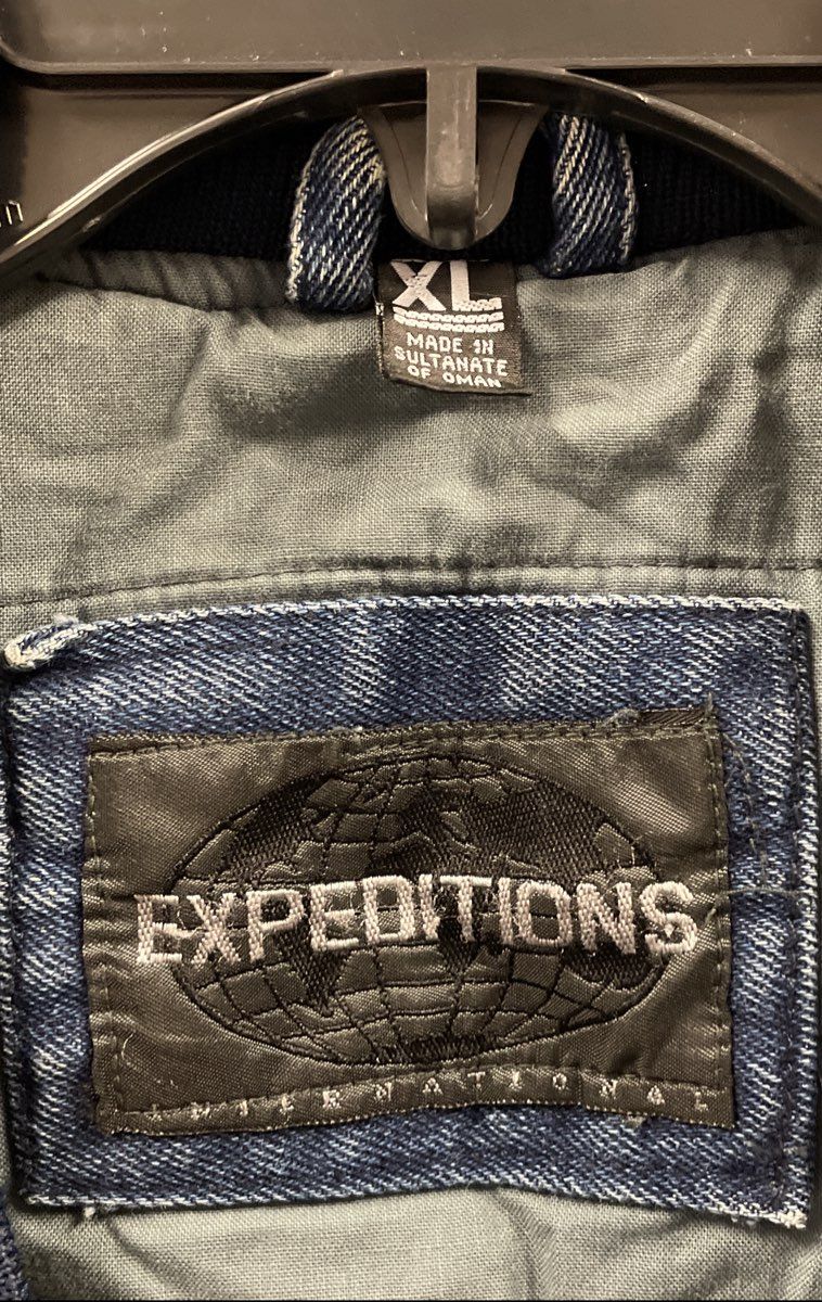 Vintage 90s Expeditions Men's Las Vegas Acid Wash Denim Varsity Jacket Sz XL