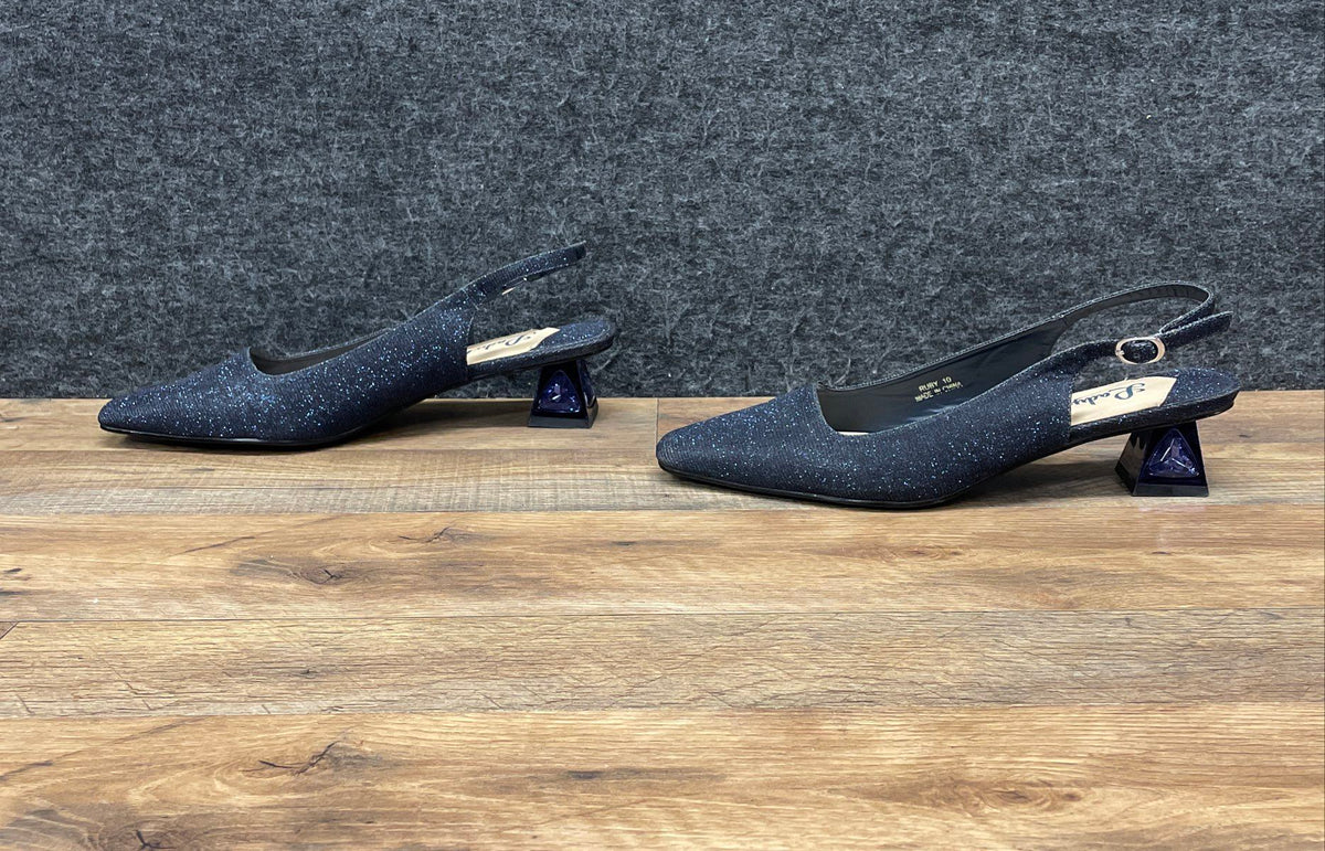 Lady Couture Ruby Navy Shimmer Slingback Pumps Jewel Heel Women's Size 10