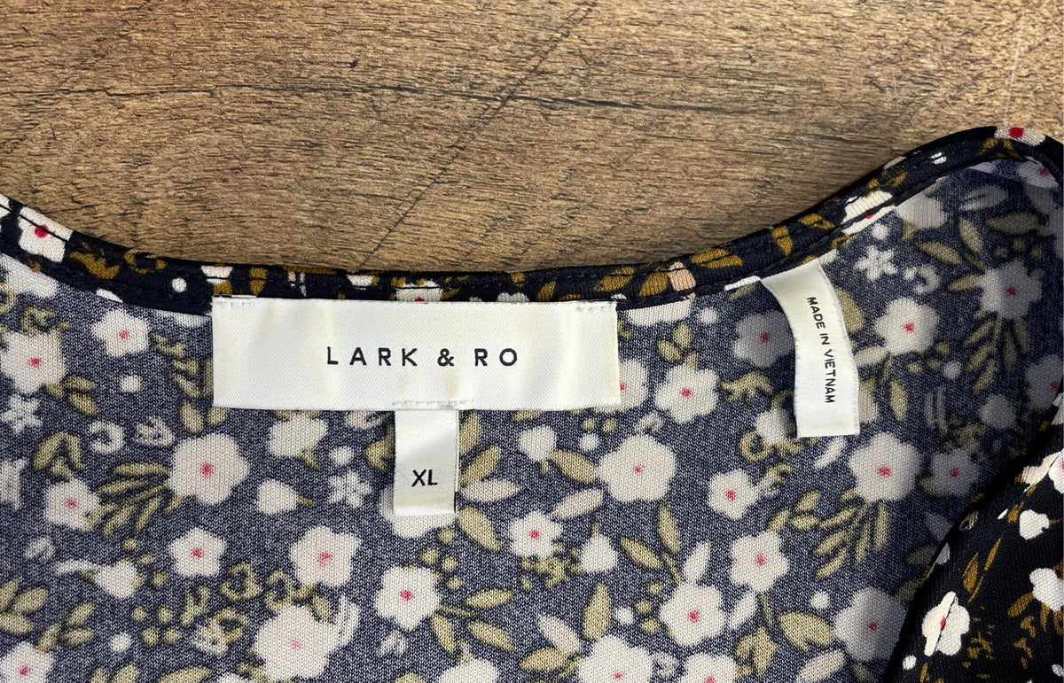 Lark & Ro Women's Floral Wrap Dress Black V-Neck Long Sleeve Sz XL