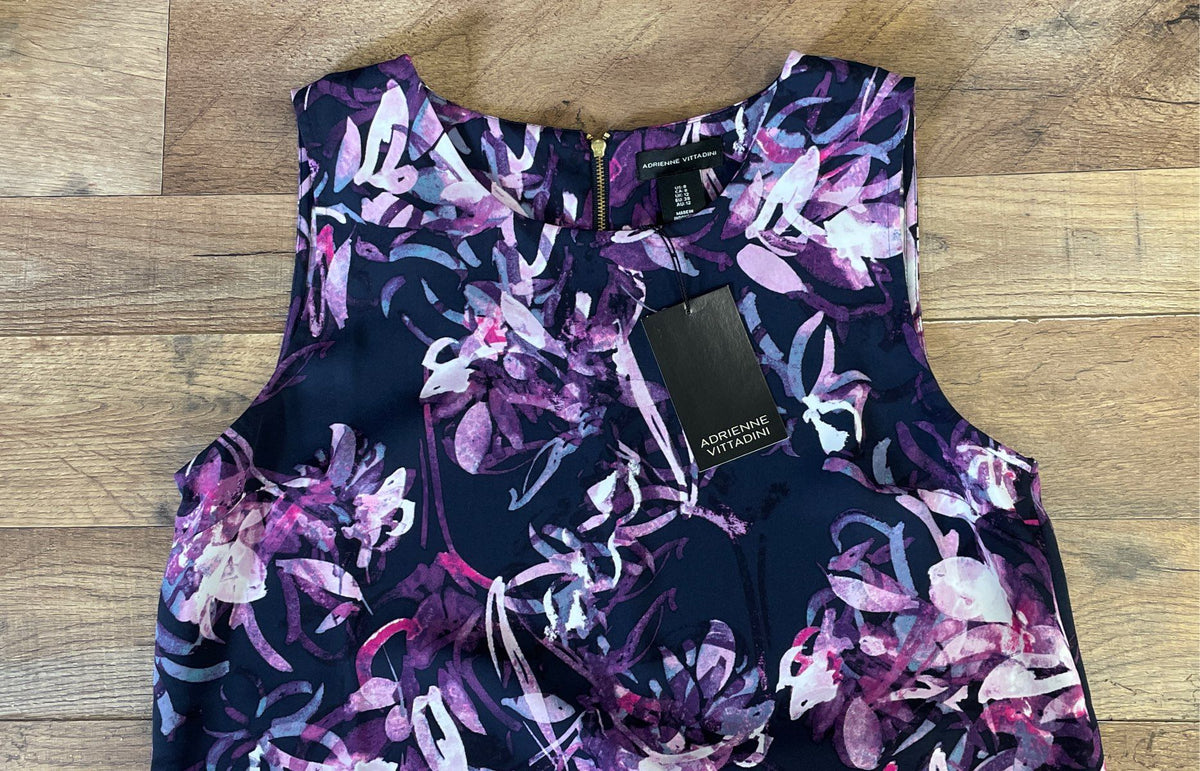 Adrienne Vittadini Women's Sleeveless Floral Shift Dress Navy Purple NWT Sz 8