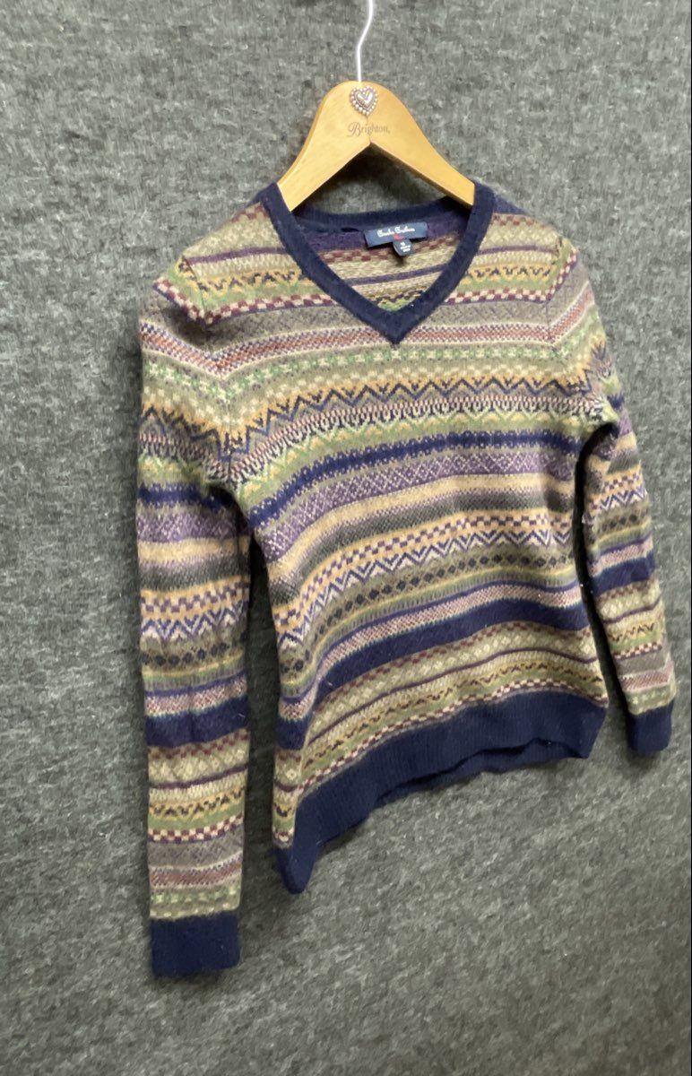 Brooks Brothers Red Fleece Women's Fair Isle Wool V-Neck Sweater Sz M Fits S