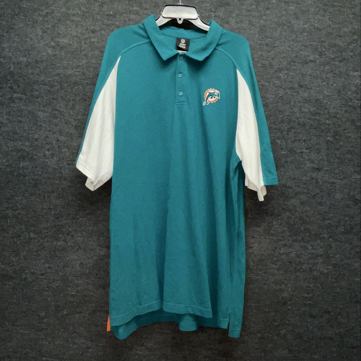Reebok Men's Miami Dolphins Aqua White Pique Cotton Polo Shirt Sz 2XL