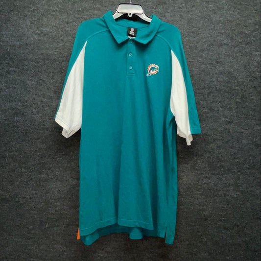 Reebok Men's Miami Dolphins Aqua White Pique Cotton Polo Shirt Sz 2XL