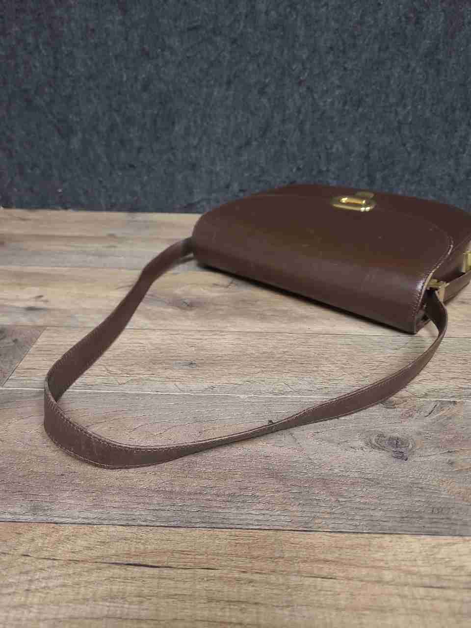 Vintage Vicevano Brown Leather Shoulder Saddle Bag Gold Hardware