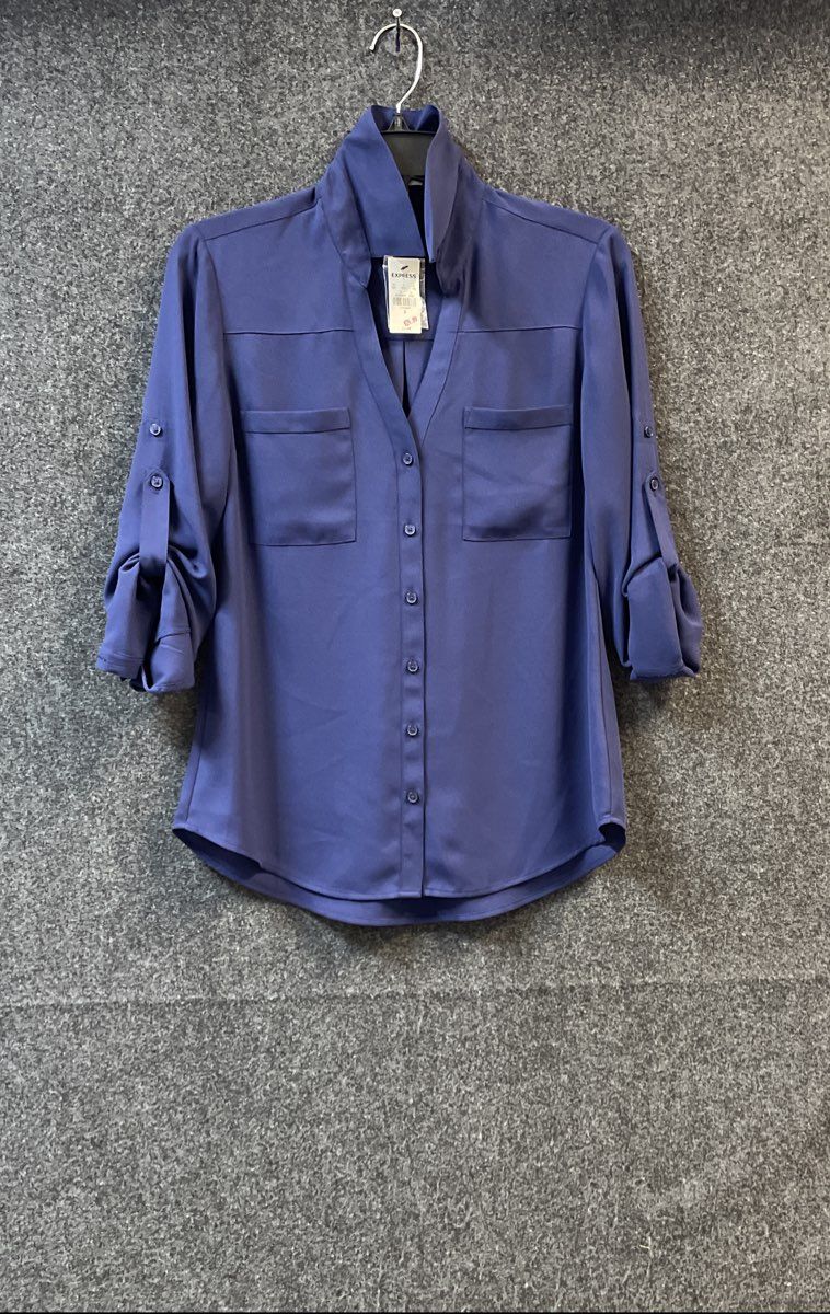 Express Women's Blue Portofino Shirt Roll Tab Sleeve NWT Sz S