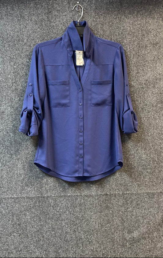 Express Women's Blue Portofino Shirt Roll Tab Sleeve NWT Sz S