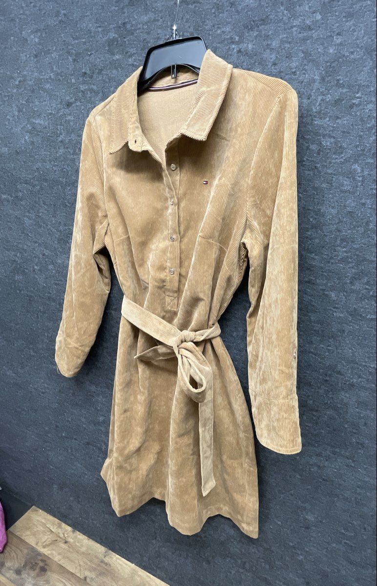 Tommy Hilfiger Women's Tan Corduroy Belted Long Sleeve Shirt Dress Sz S