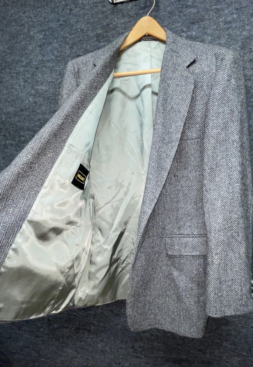 Vintage Haggar Herringbone Tweed Blazer Sport Coat Gray 2-Button Sz 44