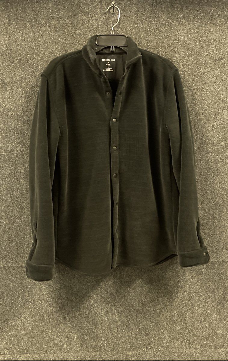 Kenneth Cole Active Men's Black Ribbed Fleece Mock Neck Snap Shirt Jacket Sz L