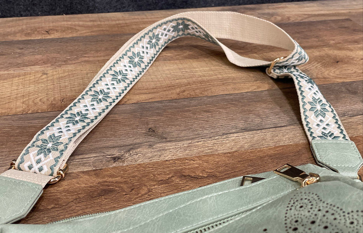 Kiteviun Sage Green Leather Butterfly Perforated Crossbody Bag Gold Hardware