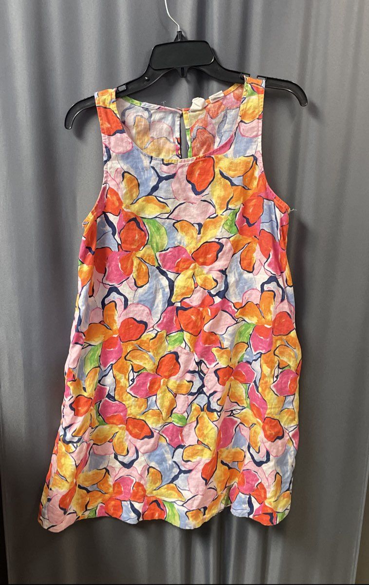 C & C California Women's Multicolor Floral Print 100% Linen Sleeveless Dress S
