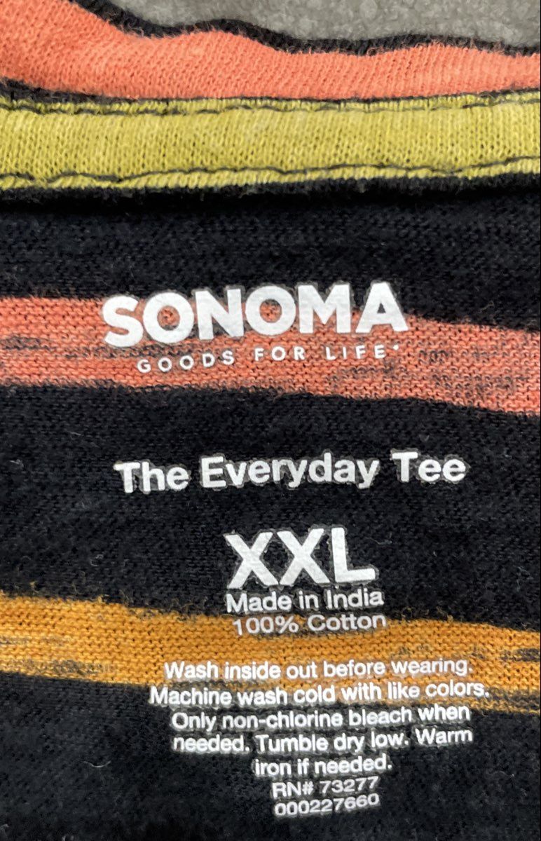 Sonoma Women's The Everyday Tee Black Multicolor Striped V-Neck Shirt XXL