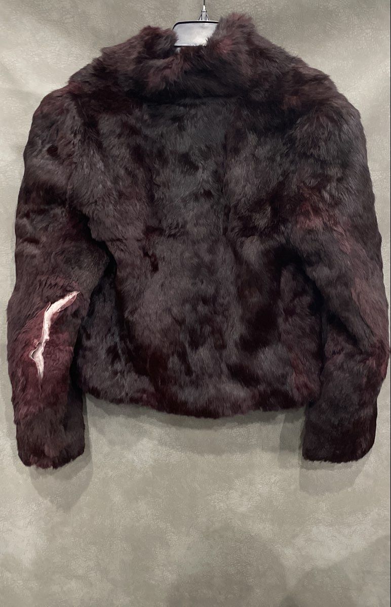 Vintage Niki Women's Burgundy Real Fur Coat Rayon Lining Made in HK Sz L