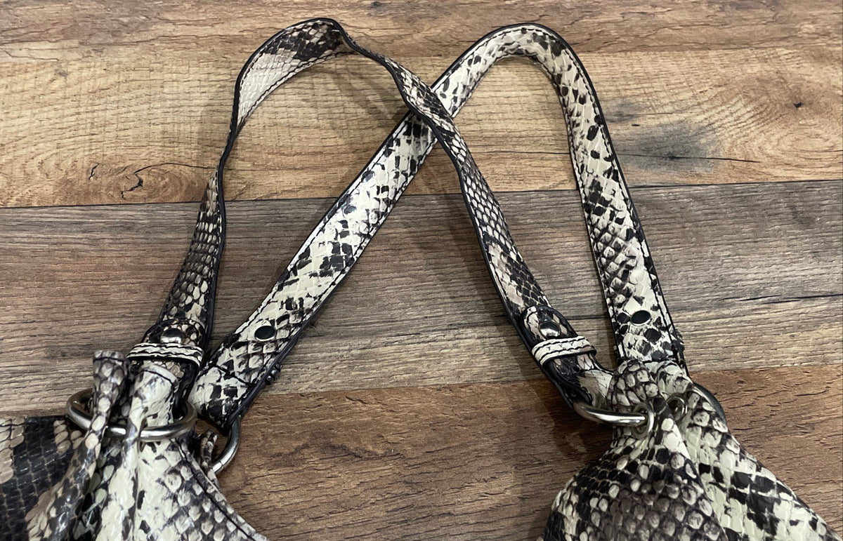 Nicole by Nicole Miller Snake Skin Leather Hobo Shoulder Bag Silver Tone