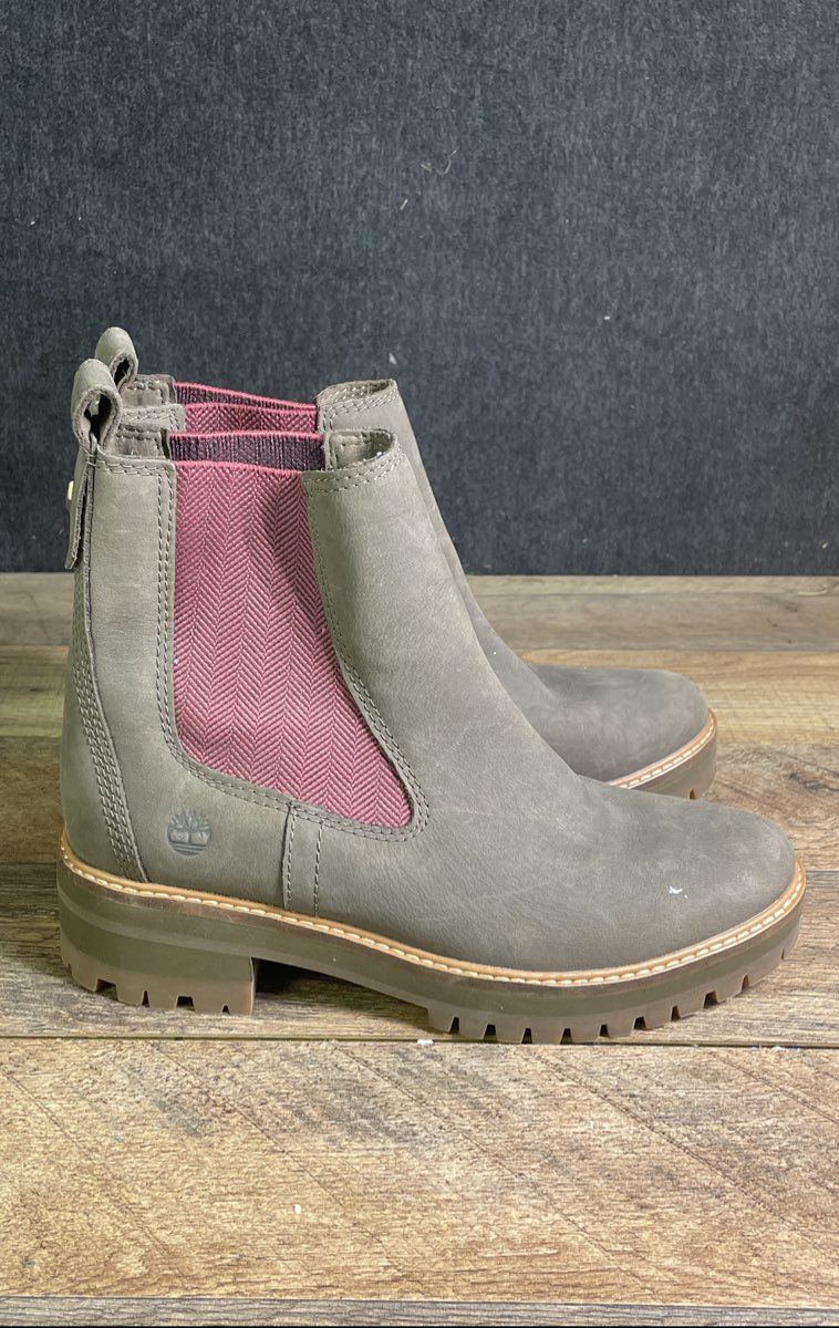 Timberland Courmayeur Valley Chelsea Grey Nubuck Burgundy Boots Women's Size 8