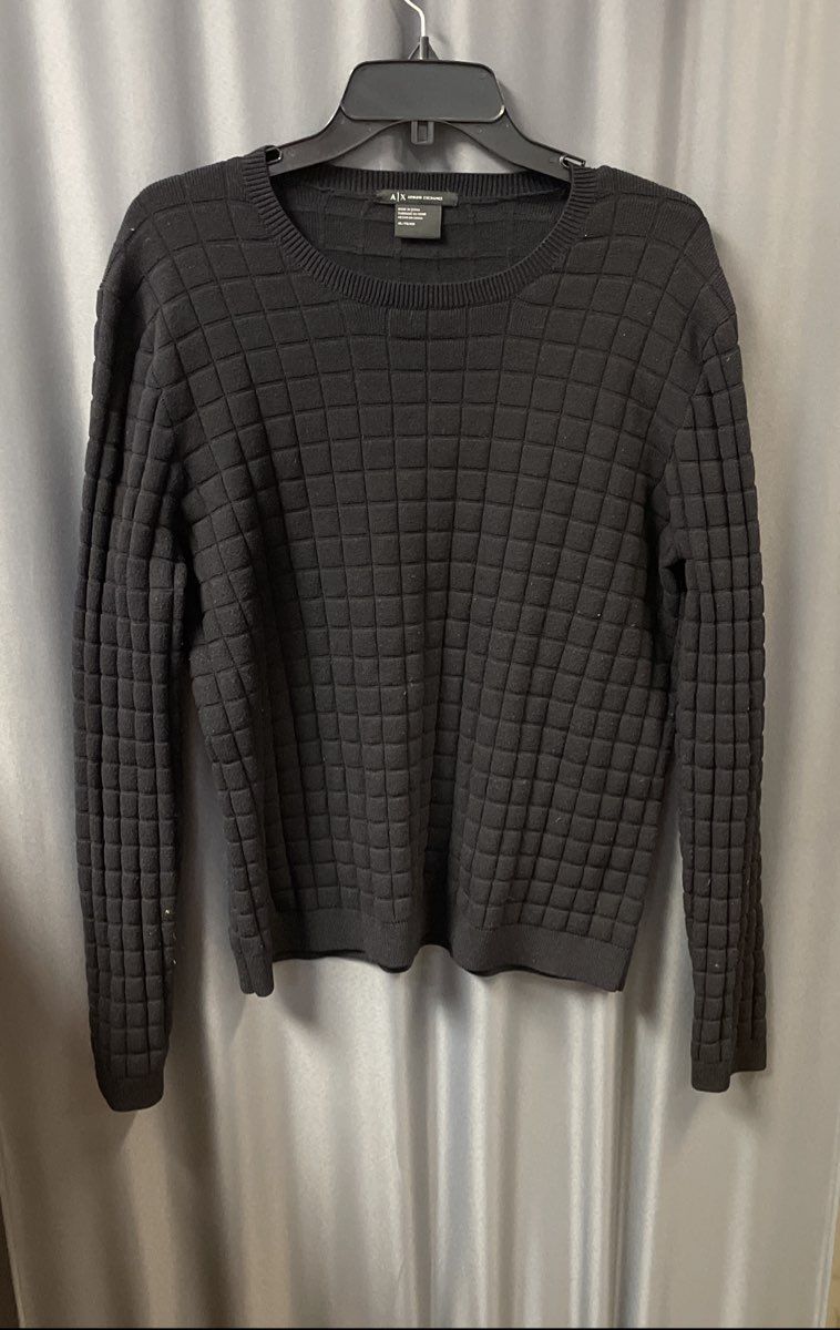 Armani Exchange Men's Black Window Pane Grid Texture Crew Neck Sweater Sz XL