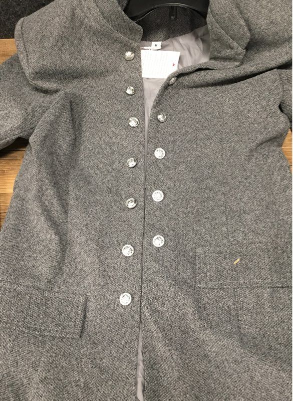 Made With Women's Gray Military Band Jacket Mandarin Collar Silver Buttons Sz M