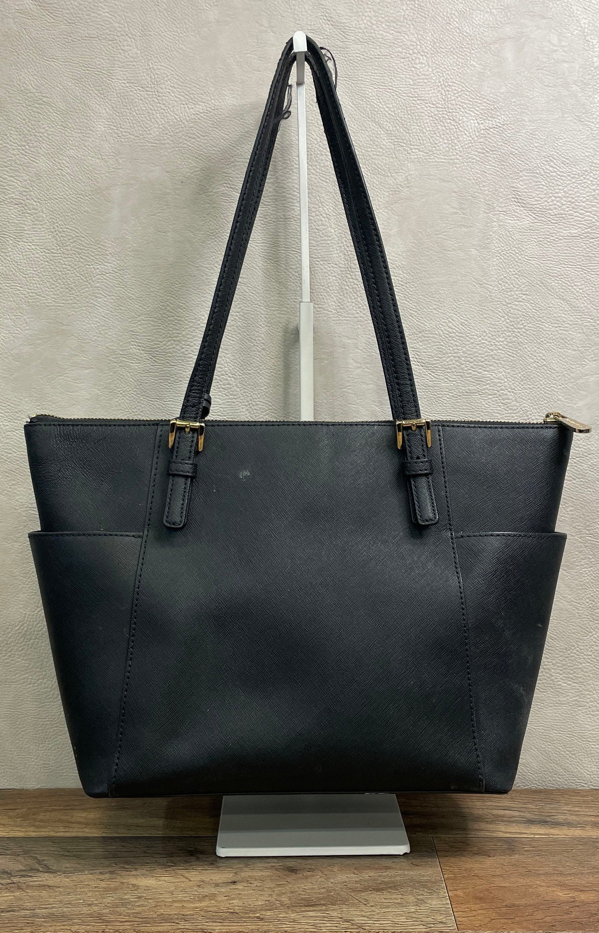 Michael Kors Black Saffiano Leather Jet Set Travel Tote Bag Gold Hardware