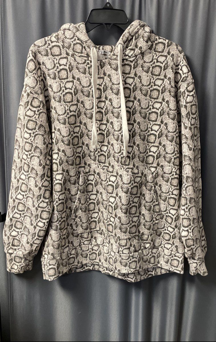 Good American Women's Grey Tan Snakeskin Print Oversized Hoodie Sweatshirt Sz XL