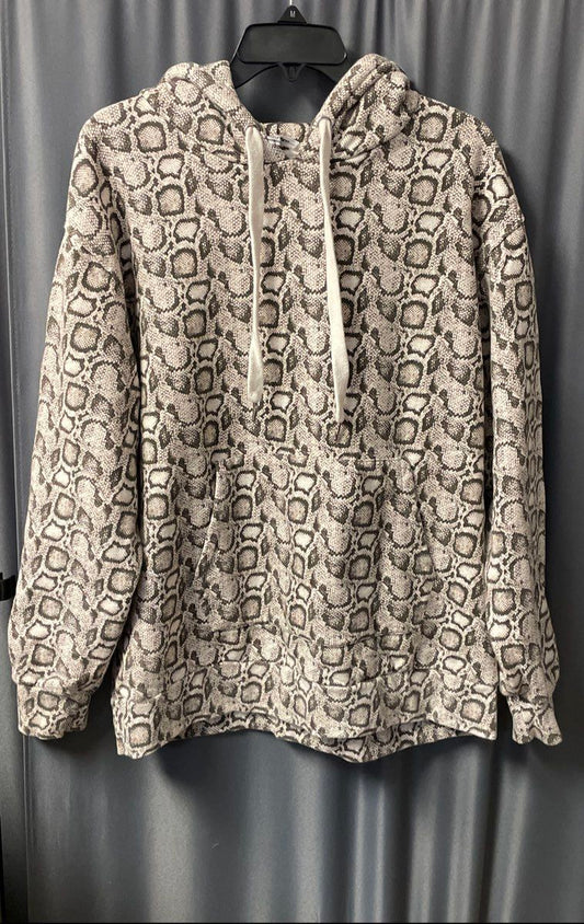 Good American Women's Grey Tan Snakeskin Print Oversized Hoodie Sweatshirt Sz XL
