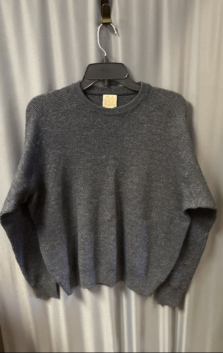 Jos. A. Bank Men's Gray Merino Wool Blend Ribbed Crewneck Sweater Sz L