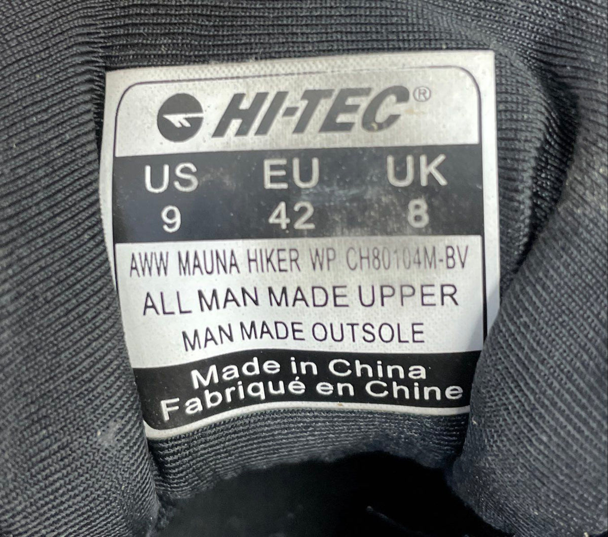 Hi-Tec Mauna Hiker WP Black Grey Waterproof Hiking Shoes Men's Size 9