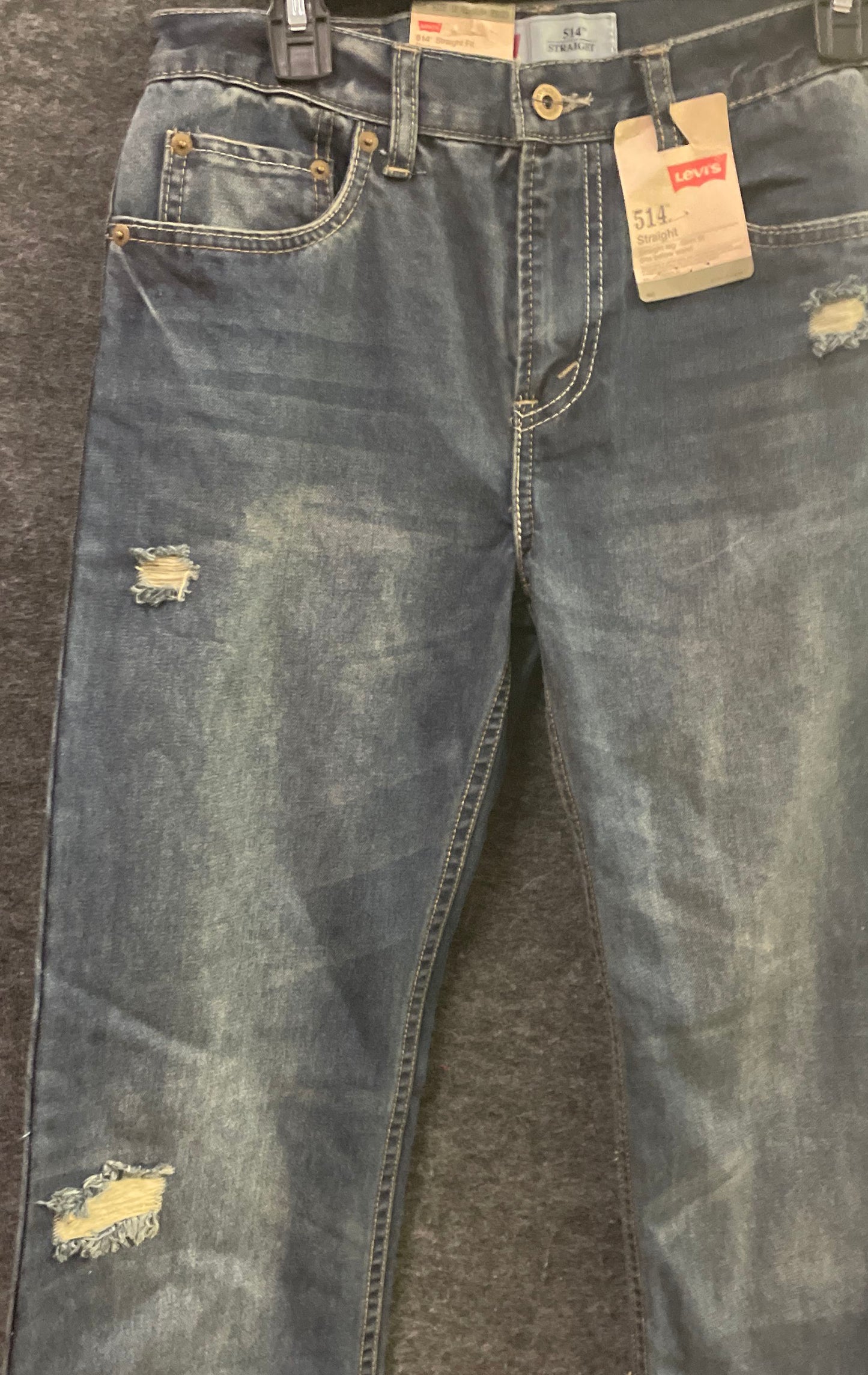 Levi's Boys' 514 Straight Fit Blue Distressed Riptorn Jeans Sz 18 29x29 NWT
