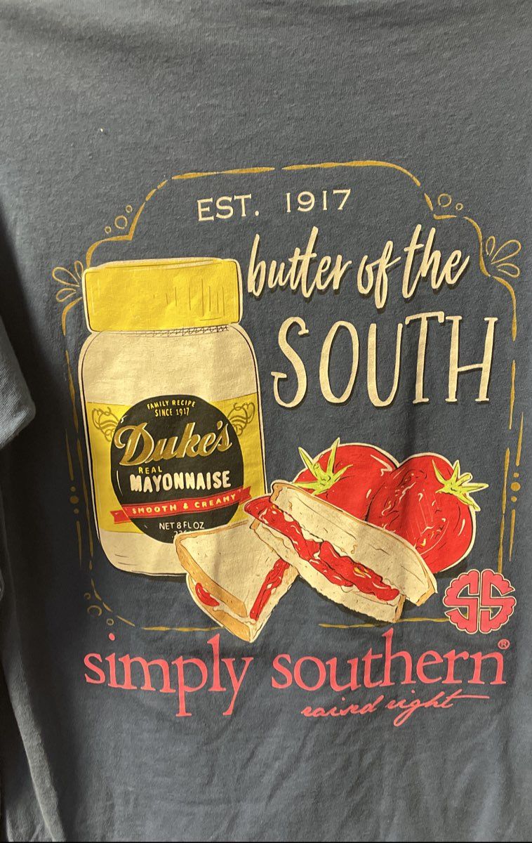 Simply Southern Women's Duke's Mayonnaise LS Graphic T-Shirt Blue Sz S