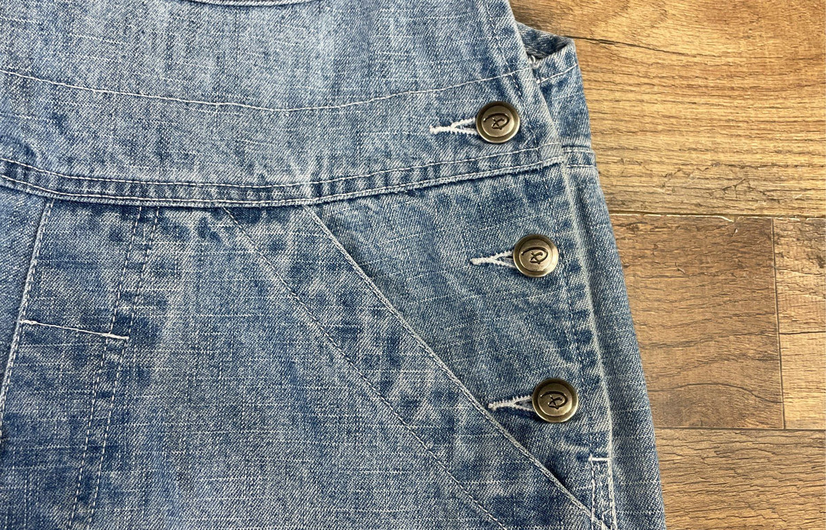 Disney Women's Denim Cargo Shortalls Overalls Light Wash Mickey Hardware Sz S