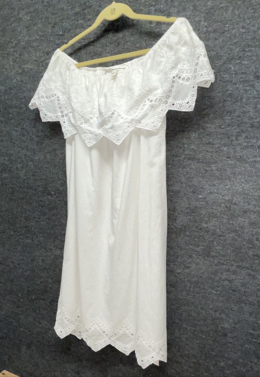 Tantrums Women's White Off The Shoulder Eyelet Lace Cotton Peasant Dress Sz S