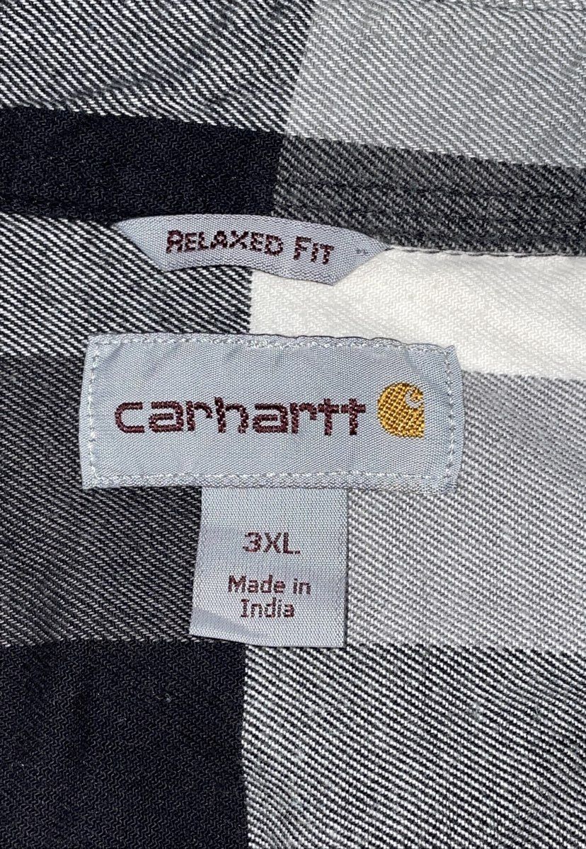 Carhartt Men's Relaxed Fit Long Sleeve Plaid Button Front Shirt Gray Black 3XL