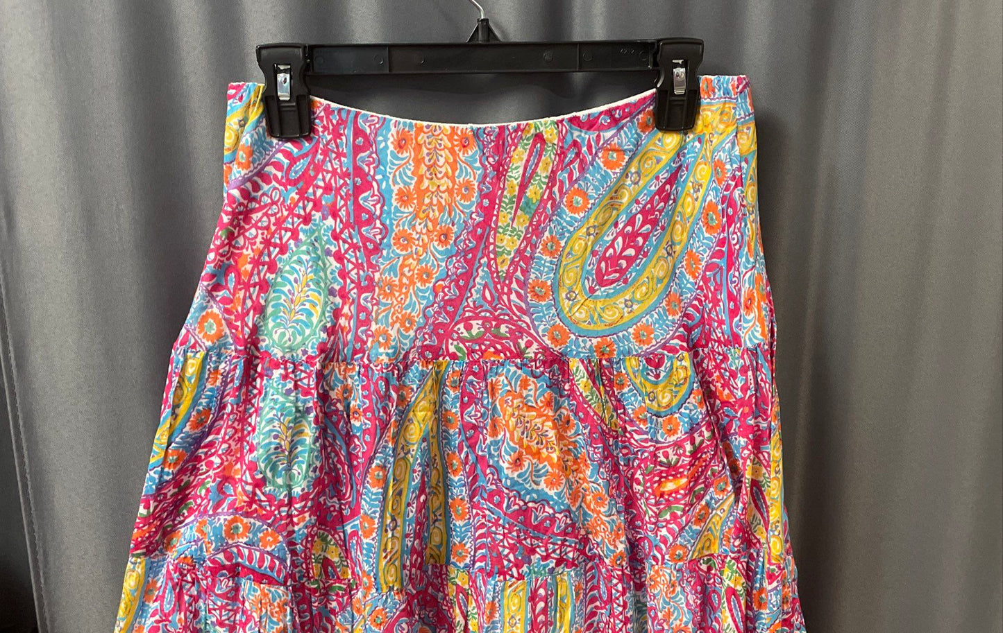 Lauren Ralph Lauren Women's Pink Paisley Floral Tiered Cotton Maxi Skirt Sz S