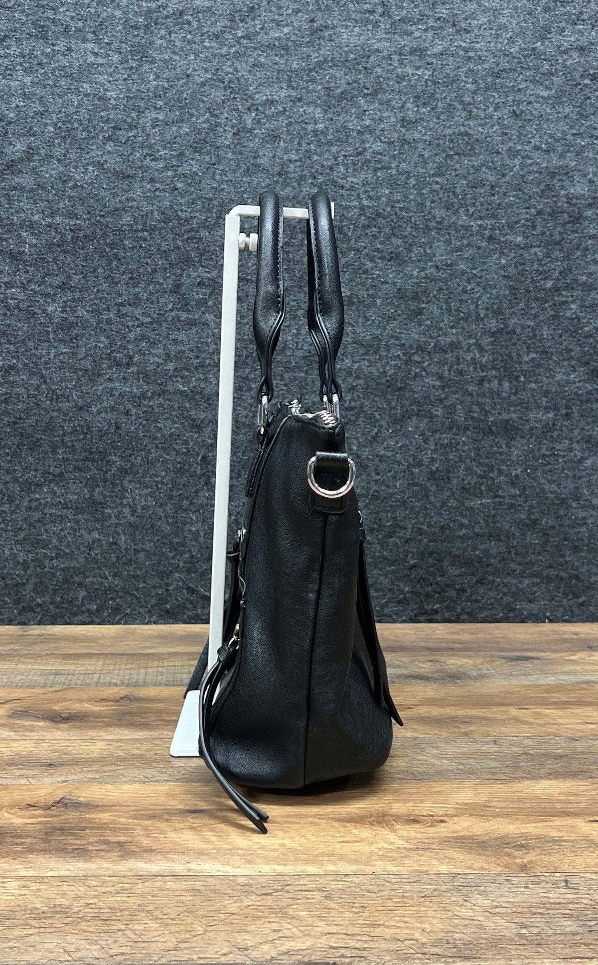 Antik Kraft Black Vegan Leather Satchel Tote Handbag Silver Hardware Multi-Zip
