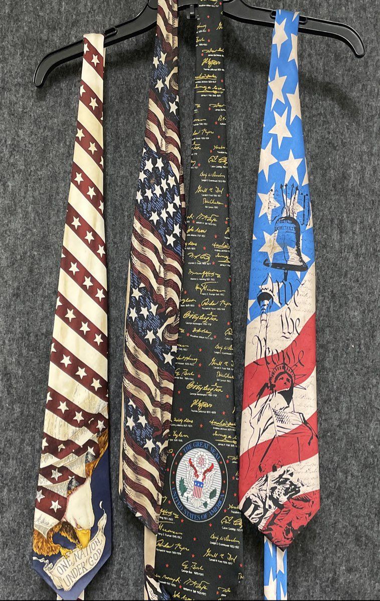 Vintage 90s Men's Patriotic Necktie Set 4 American Flag Eagle US History Ties
