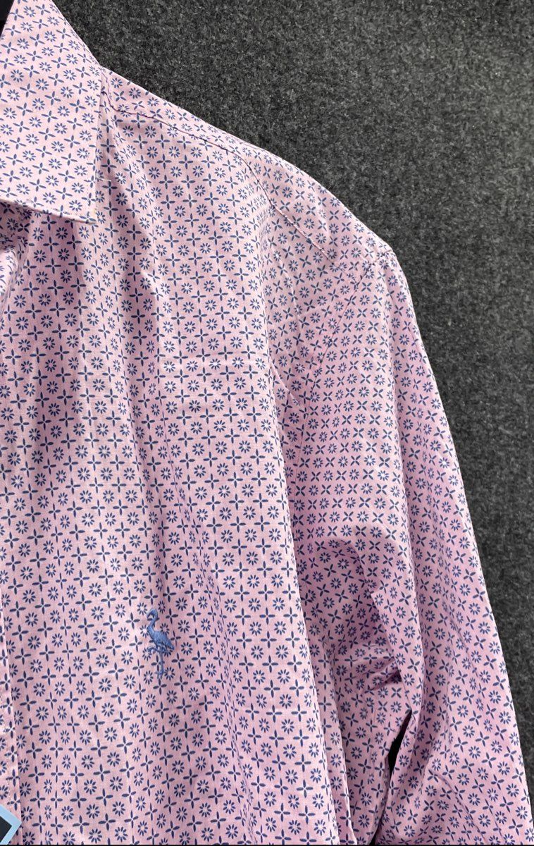 Tailorbyrd Men's Pink Geometric Long Sleeve Button Down Shirt Cotton Stretch SzL