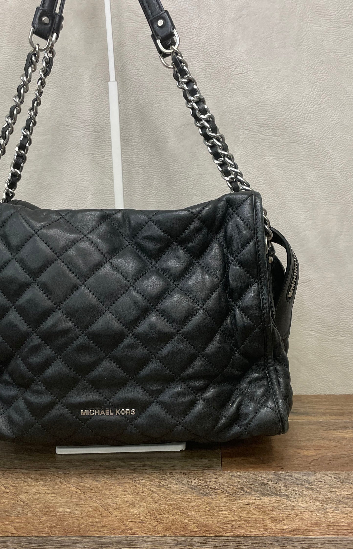 Michael Kors Black Quilted Leather Rachel XL Shoulder Bag Silver Hardware