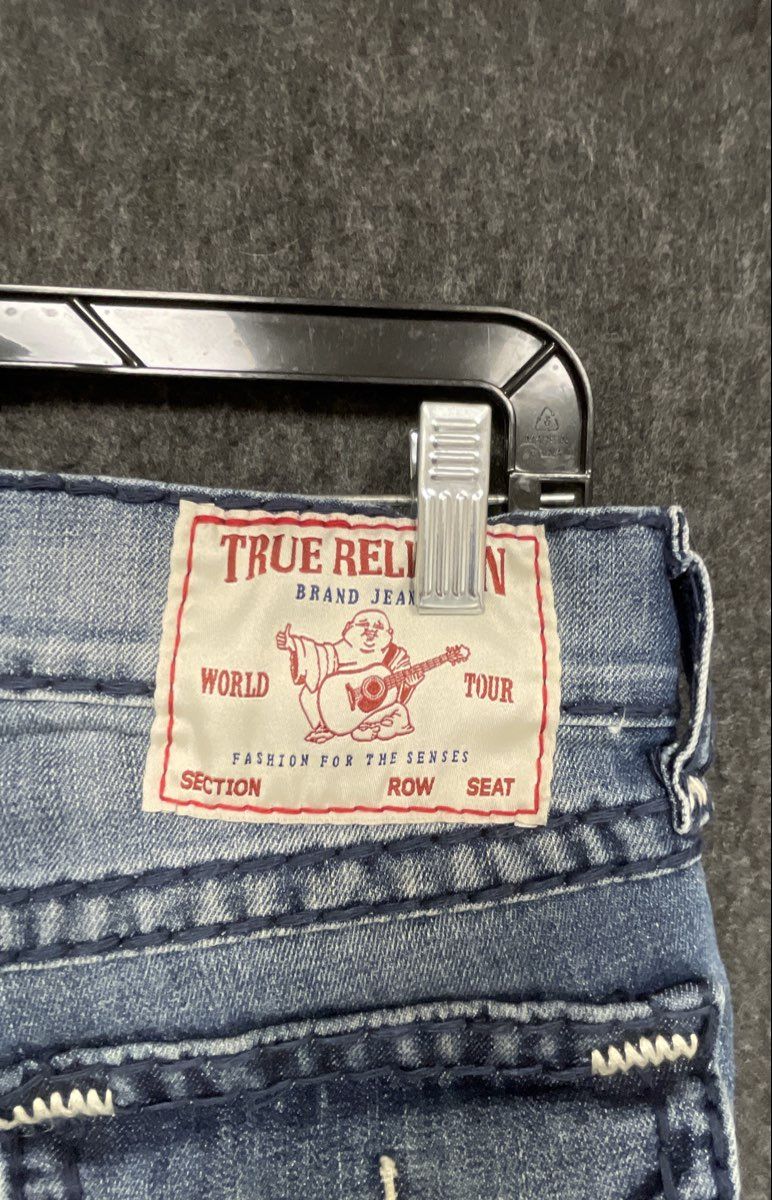 True Religion Men's Ricky Relaxed Straight Jeans Distressed Splatter Sz 28