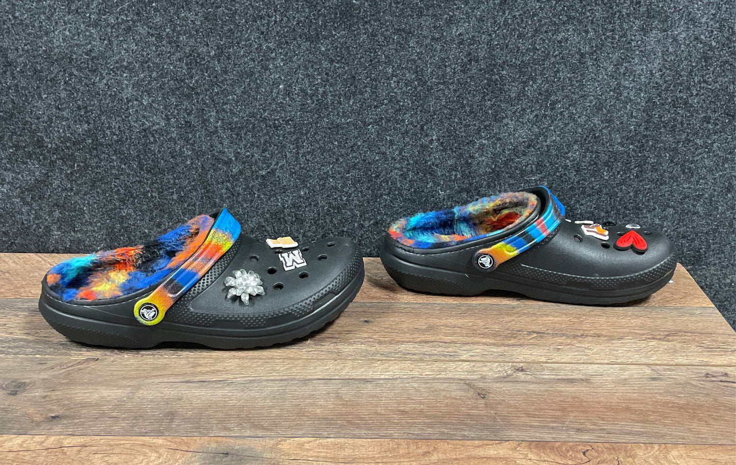 Crocs Classic Lined Clog Black Tie Dye Multi Strap Size Men 9 Women 11 Jibbitz