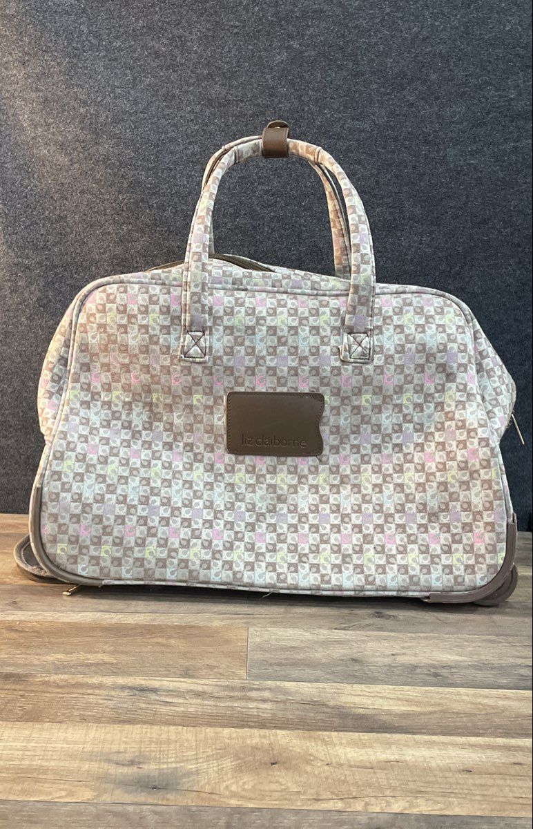 Liz Claiborne Multi-Color Logo Monogram Rolling Tote Bag Suitcase Carry-On