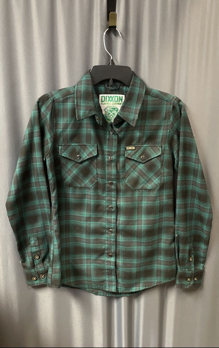 Dixxon Women's McCaffrey Green Black Plaid Flannel Snap Front Shirt Sz S