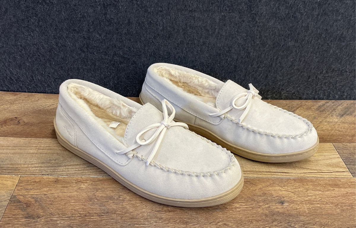 My Slippers Women's Cream Leather Moccasin Faux Fur Lined Size 10