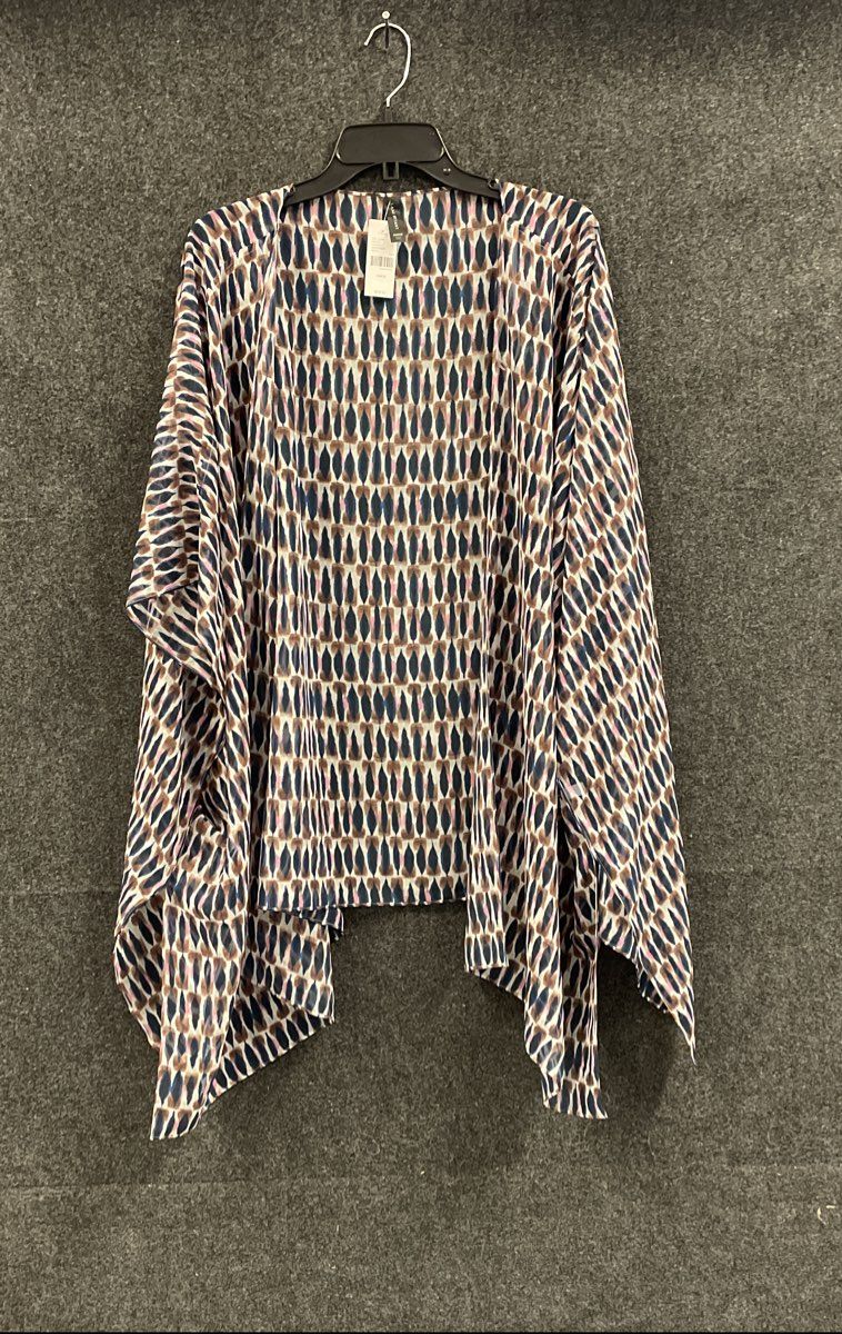 Lane Bryant Women's Kimono Wrap Cardigan Blue Brown Geometric OSFA NWT