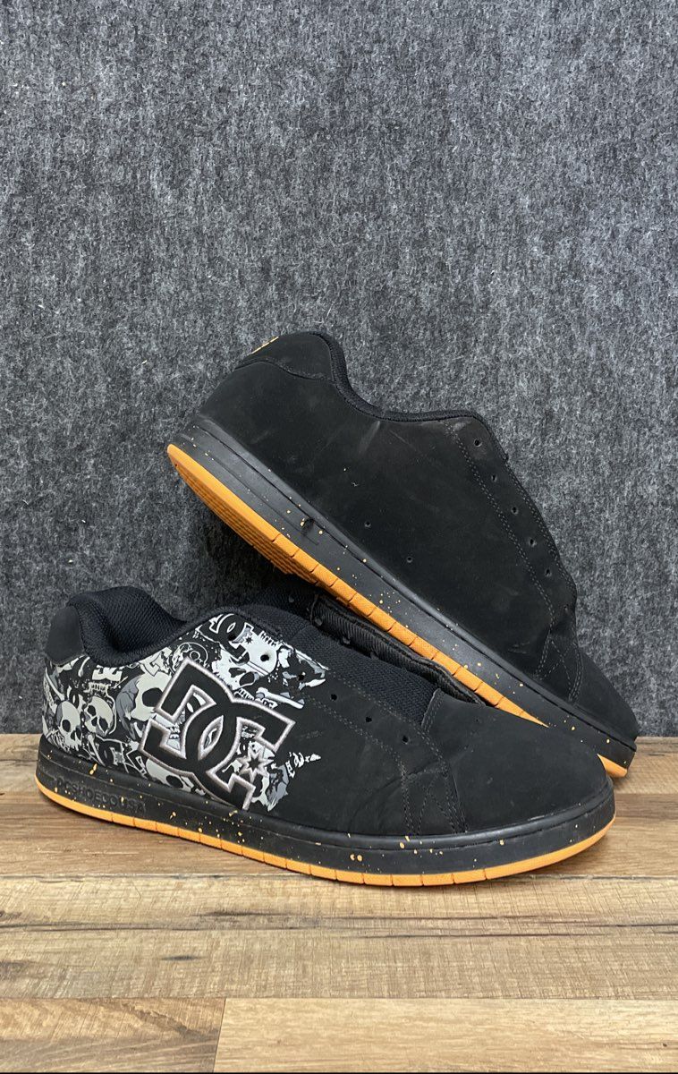 DC Gaveler Black Orange Skull Skate Sneakers Men's Size 10